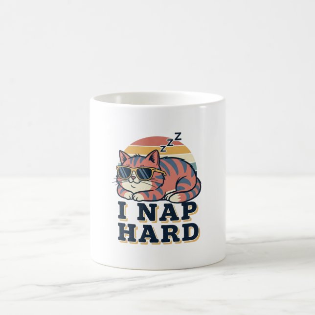 Retro Cat I Nap Hard White Coffee Mug (Centre)