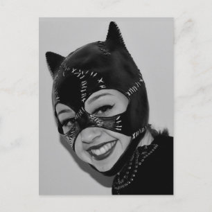 RETRO CAT LADY LEATHER MASK POSTCARD POSTKARTE