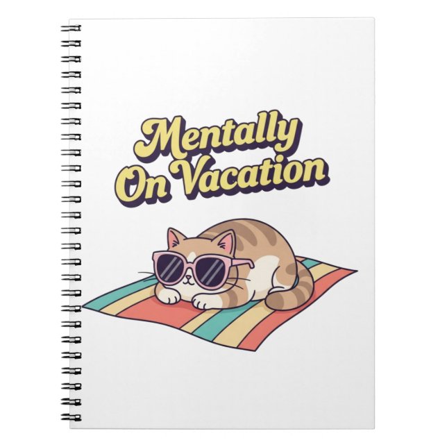 Retro Cat Mental Vacation Lined Notebook Notizblock (Vorderseite)