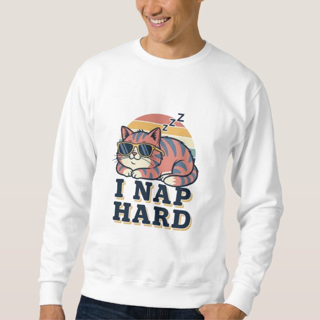 Retro Cat Nap Humor Men’s Sweatshirt (Vorderseite)