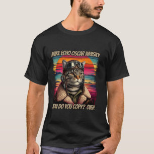 Retro Cat Pilot Mike Echo Oscar Whisky E O W T-Shirt