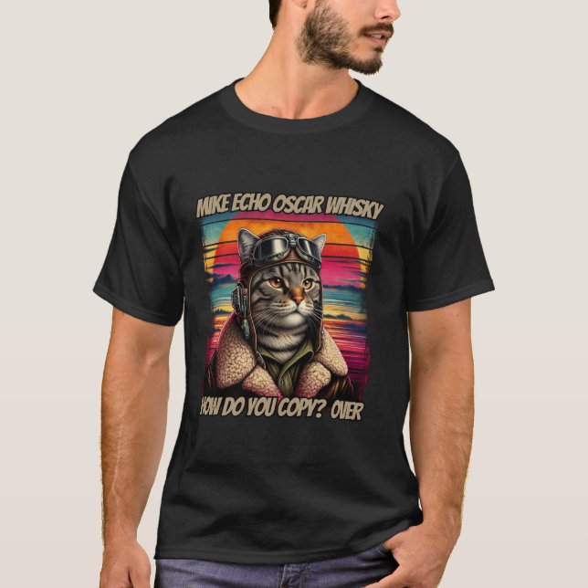 Retro Cat Pilot Mike Echo Oscar Whisky E O W T-Shirt (Vorderseite)