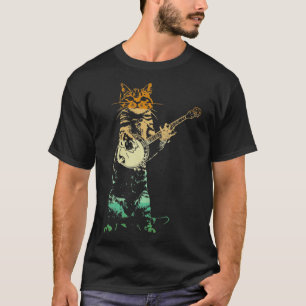 Retro Cat Playing Banjo Niedlich Kitten Banjo Play T-Shirt