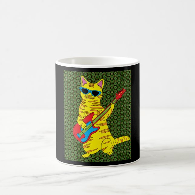 Retro Cat Playing Gitarre Kaffeetasse (Mittel)