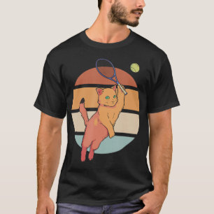Retro Cat Playing Tennis T-Shirt