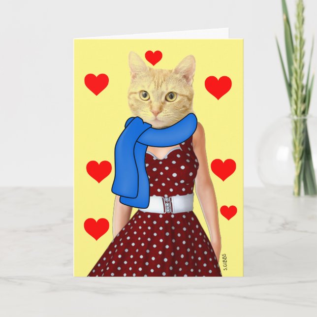 RETRO CAT PORTANT UNE CARTE D'ANNIVERSAIRE DE PETI (Devant)