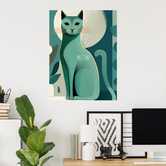Retro Cat Print Poster zum Geburtstag von Katzenli (Heimbüro)