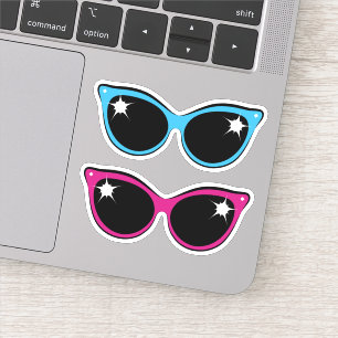 Retro Cat Style Sonnenbrille Blau und Rosa Aufkleber