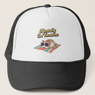 Retro Cat Vacation Mode Trucker Hat Truckerkappe