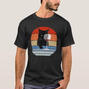 Retro Cat Weingläser Vintage Black Cat Mama Katze T-Shirt