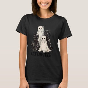Retro-Catloween-Geisterkatzenliebhaber Grusel-Sais T-Shirt