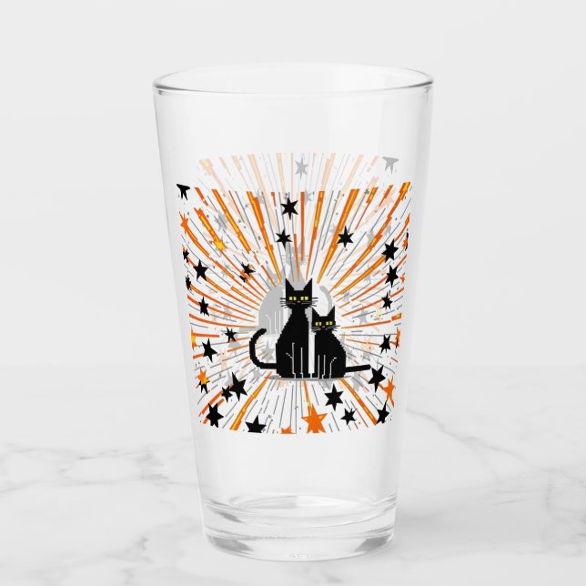 Retro Cats & Atomic Sternexplosion Modernes Mittel Glas (Vorderseite)