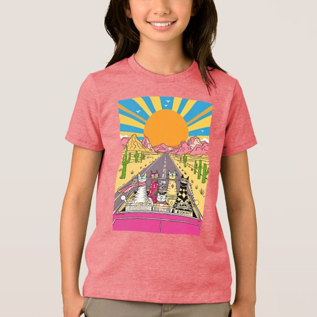 Retro Cats on Vacation Nehmen Sie eine Road Trip Tri-Blend Shirt (Vorderseite)