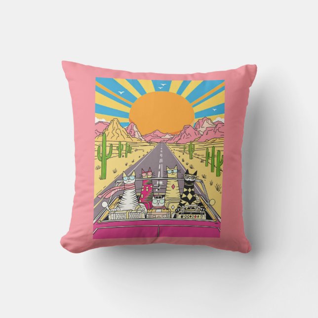 Retro Cats on Vacation Take a Road Trip Kissen (Vorderseite)