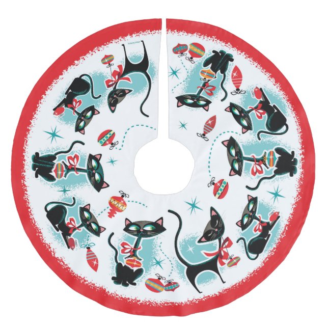 Retro Cats Weihnachten Polyester Weihnachtsbaumdecke (Vorderseite)