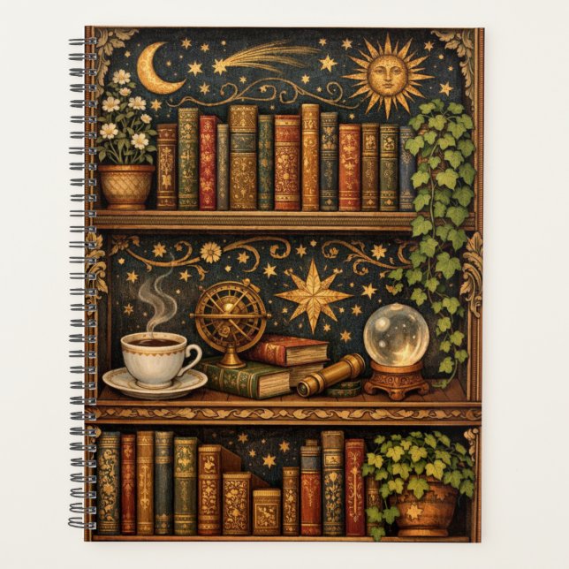 Retro celestial bookshelf book coffee lover (Devant)