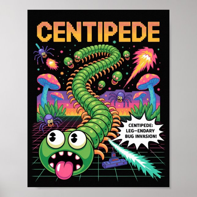 Retro Centipede Arcade Pixel Poster (Vorne)