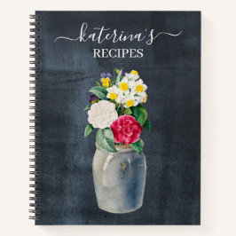Retro Chalkboard Aquarellfarben Wildblumen Rezept Notizbuch