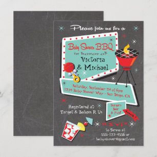 Retro Chalkboard Baby Dusche Grill Einladung