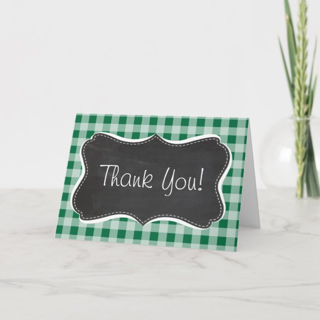 Retro Chalkboard Cadmium Green Gingham; Checkered Dankeskarte (Vorderseite)