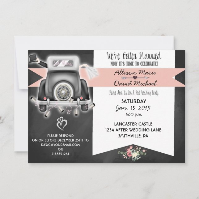 Retro Chalkboard Post Mariage Fête Invitation (Devant)