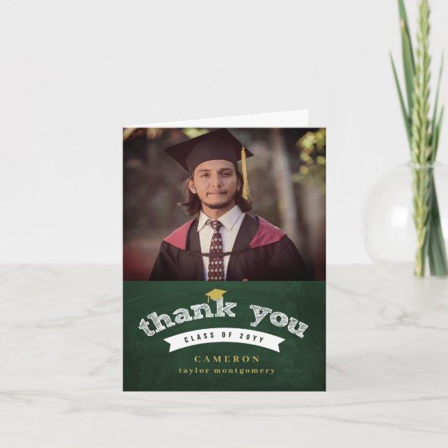 Retro Chalkboard Sketch Foto Graduierung Grad Dankeskarte (Vorderseite)