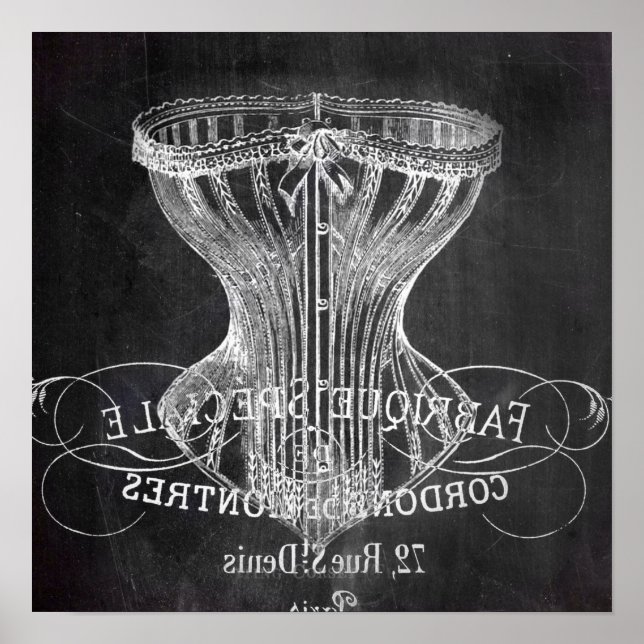 Retro-Chalkboard-Skripte viktorianische Dessous-Ko Poster (Vorne)