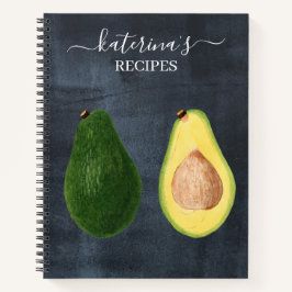Retro Chalkboard Wasserfarbe Avocado Rezept Notizbuch