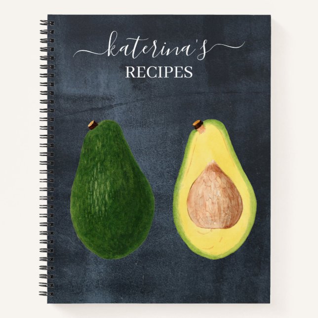 Retro Chalkboard Wasserfarbe Avocado Rezept Notizbuch (Vorderseite)