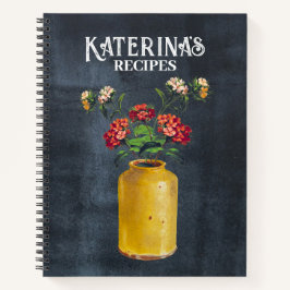 Retro Chalkboard Wasserfarbe Wilde Blume Rezept Notizbuch