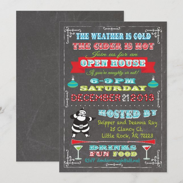 Retro Chalkboard Weihnachten Party Einladung (Vorne/Hinten)