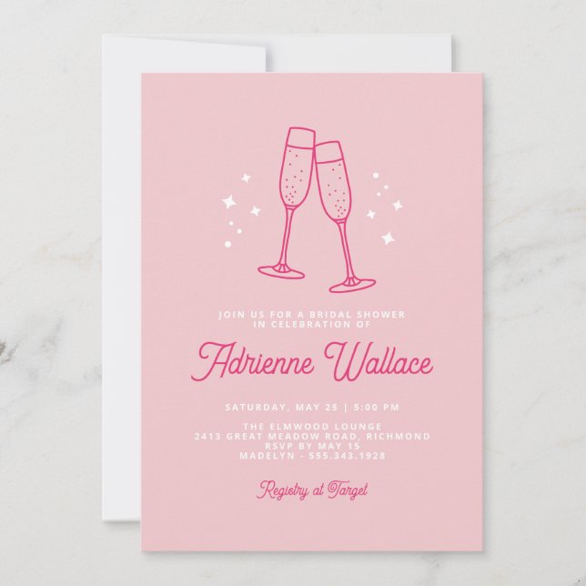 Retro Champagne | Niedliches Rosa-Brautparty Einladung (Vorderseite)