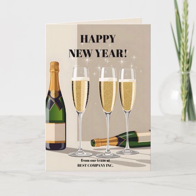 Retro Champagne Toast Neujahr Gruß Karte (Vorderseite)