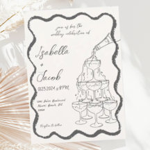 Retro Champagne Tower Wavy Hand Drawn Wedding