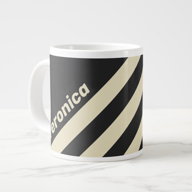 Retro Charcoal Three Stripes with Name Jumbo-Tasse (Vorderseite Links)