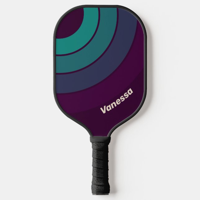 Retro Charlotte Circus Regenbogen mit Name Pickleball Schläger (Vorderseite)