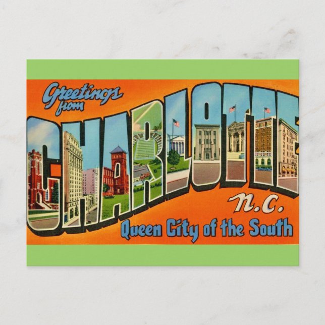 Retro Charlotte NC Postkarte (Vorderseite)