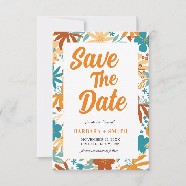 Retro Charm Abstrakt Bright Bold Wildblume Save The Date (Vorderseite)