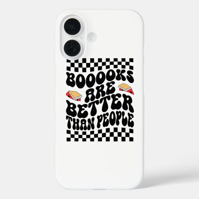 Retro Checkerboard "Books Are Better" Graphic iPhone 16 Hülle (Rückseite)