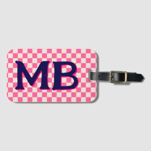 Retro Checkerboard Checked Patches Pink Blau Gepäckanhänger