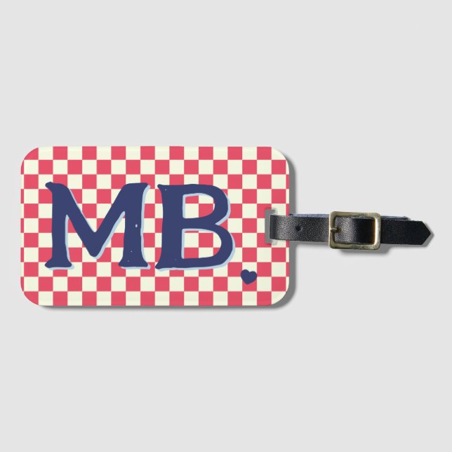 Retro Checkerboard Checkered Pattern Red Blue Gepäckanhänger (Vorderseite (Horizontal))