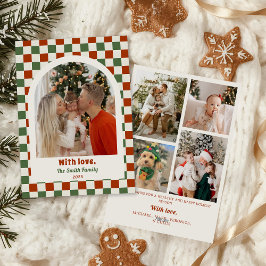 Retro Checkerboard Family Photo Arch Christmas Feiertagskarte