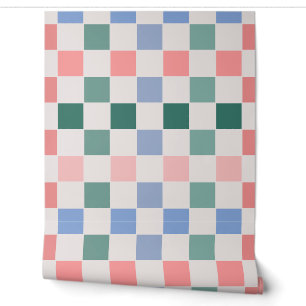 Retro Checkerboard Kariert (Rosa, Grün, Blau) Tapete