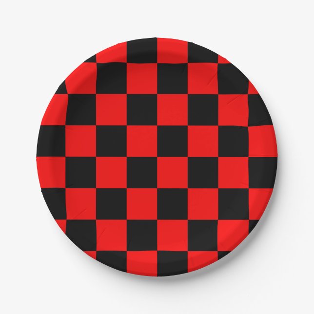Retro Checkerboard Muster rot und schwarz Neu Pappteller (Vorderseite)