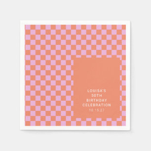 Retro Checkerboard Rosa Orange Custom Geburtstag Serviette