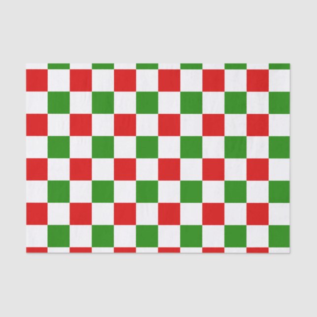 Retro Checkerboard Rot und Grün Weihnachten Seidenpapier (Vorderseite)