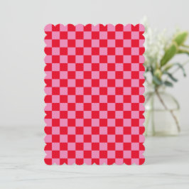 Retro Checkerboard Schachbrettmuster rosa Orange Einladung
