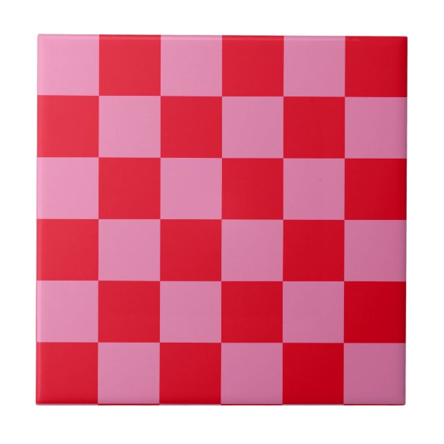 Retro Checkerboard Schachbrettmuster rosa Orange Fliese (Vorderseite)