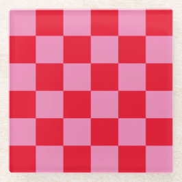 Retro Checkerboard Schachbrettmuster rosa Orange Glasuntersetzer