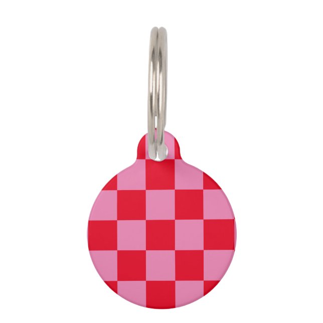 Retro Checkerboard Schachbrettmuster rosa Orange Haustiermarke (Vorderseite)